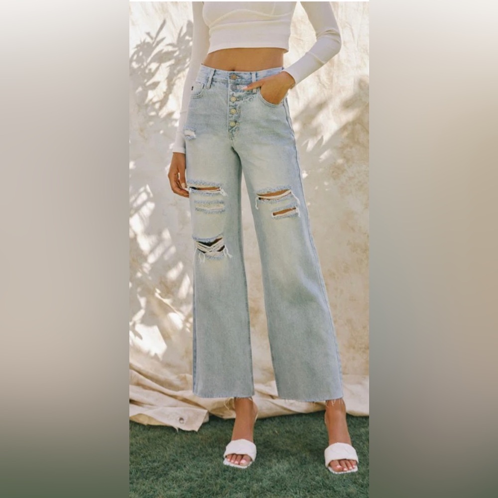 KanCan High Rise Distressed Wide Leg Jeans(KC7963L)